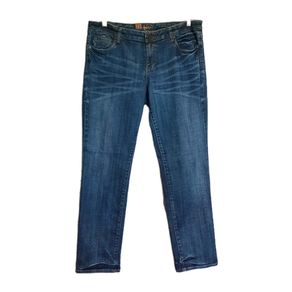KUT From The Kloth Straight Leg Jeans Dark Wash Whisker Distressed KP494MA6N  12